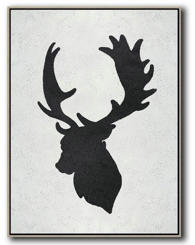 Large Canvas Wall Art For Sale,Black And White Minimal Painting On Canvas - Original Art Acrylic Painting